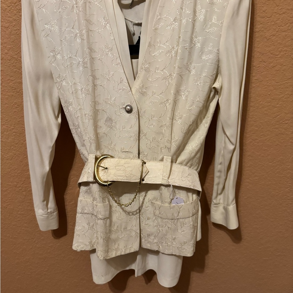 Chic Cream Women's Blazer with Belt